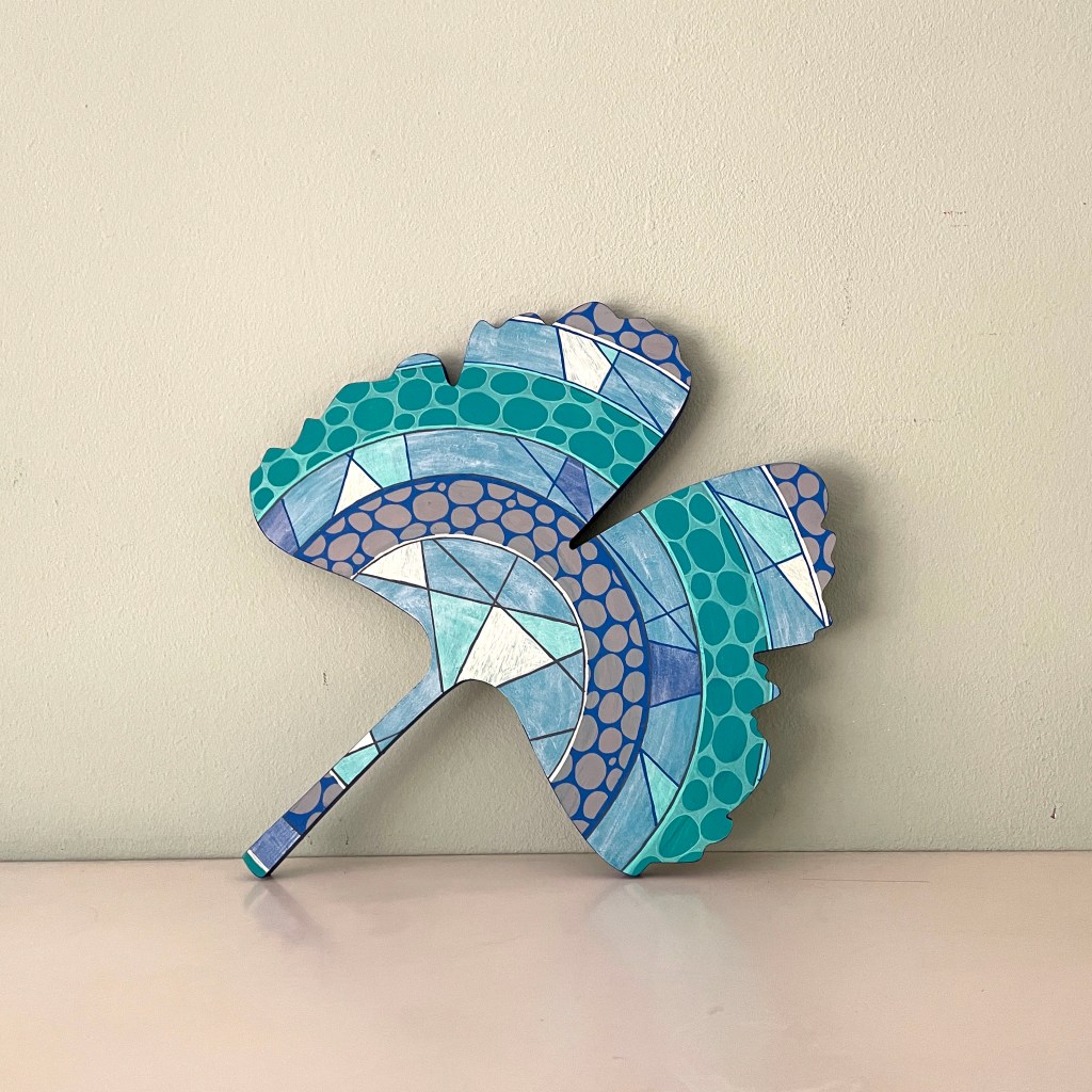 Ginko Blatt aus MDF, Mischtechnik, Caroline Rager