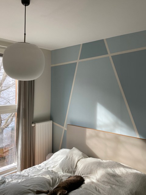 wandmalerei schlafzimmer grau und blautöne