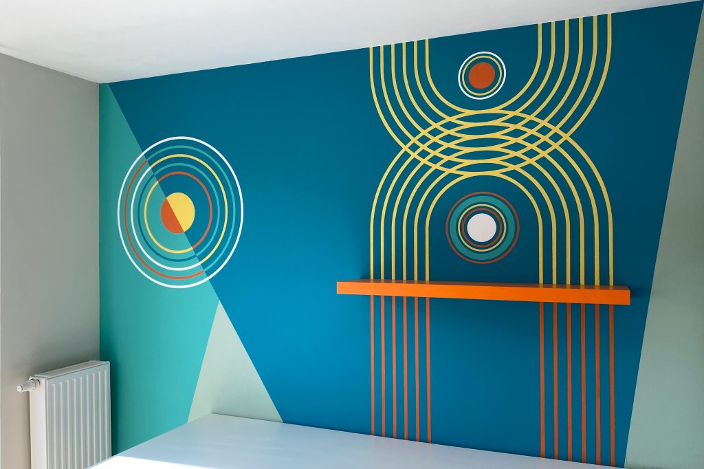 mural with geometric pattern in bold colors
