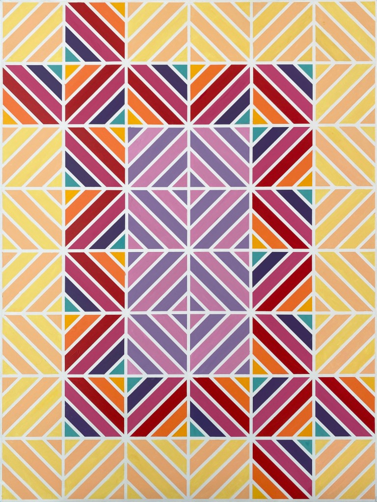 geometrische malerei auf gessoboard in kräftigen farben